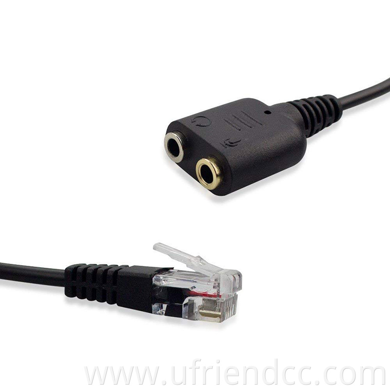 RJ9/RJ11 To 2 Port 3.5mm Female headset Adapter Cable for Telephone